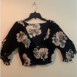 Navy Floral Crop Top